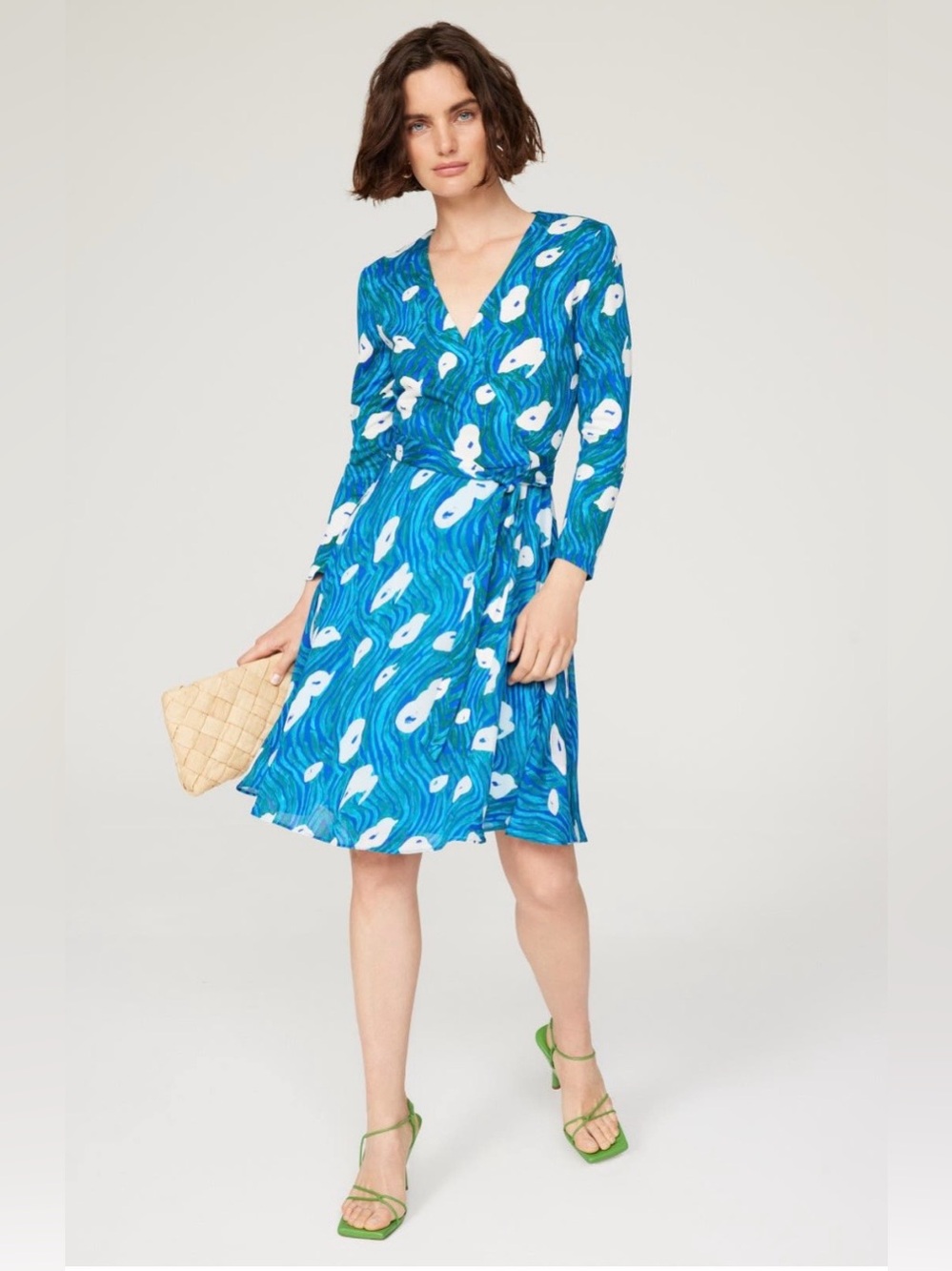 Diane von Furstenberg~Irina~Blue & White Long-Sleeve Wrap Dress~Size Small~$638~